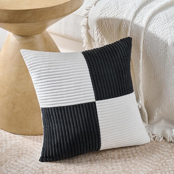 Fancy Homi Set of 2 Black White Decorative Throw Pillow Covers 18x18 Inch - Image 2