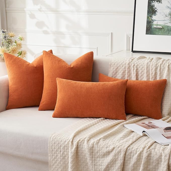 MIULEE Fall Orange Chenille Couch Throw Pillow Covers, 16x16 | Set of 2 - Image 5