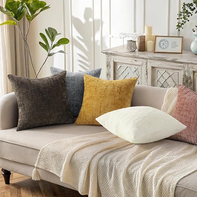 decorUhome Summer Pink Chenille Throw Pillow Covers 16x16 Set of 2 Textured - Image 5
