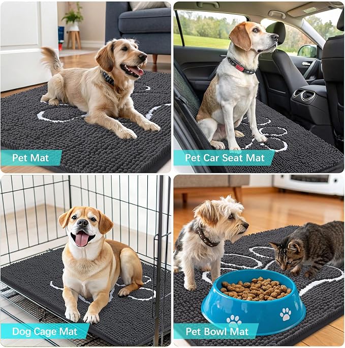 OLANLY Dog Door Mat for Muddy Paws 30x20, Paw Print Design Chenille Mud Mat | - Image 7