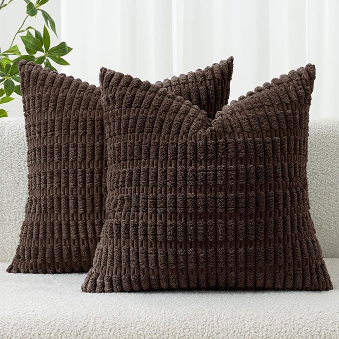 MIULEE Pack of 2 Corduroy Decorative Throw Pillow Covers 18x18 Inch Soft Boho by MIULEE
