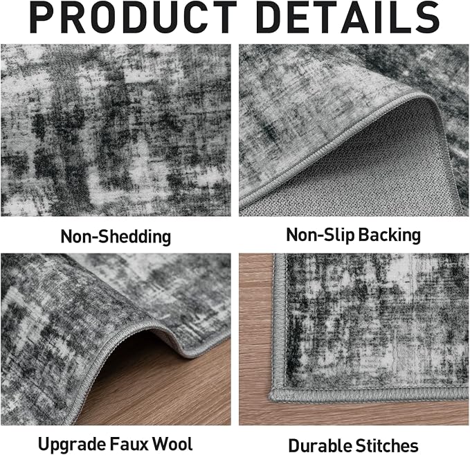 9x12 Area Rugs for Living Room: Washable Abstract Black Badroom Carpet | - Image 6