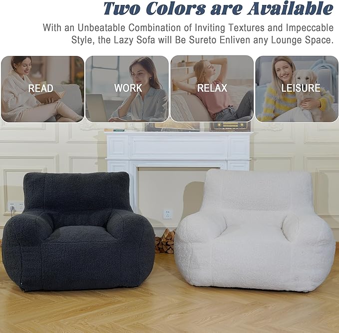 Giant Bean Bag Chair, Lambswool Bean Bag Chair for Adults, Soft Bean Bag High-Density Foam Filled, Grey Comfortable Been Bag for Bedroom, Playroom.