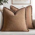 MIULEE Linen Fringe Decorative Fall Euro Throw Pillow Covers Brown 22x22 | Set by MIULEE