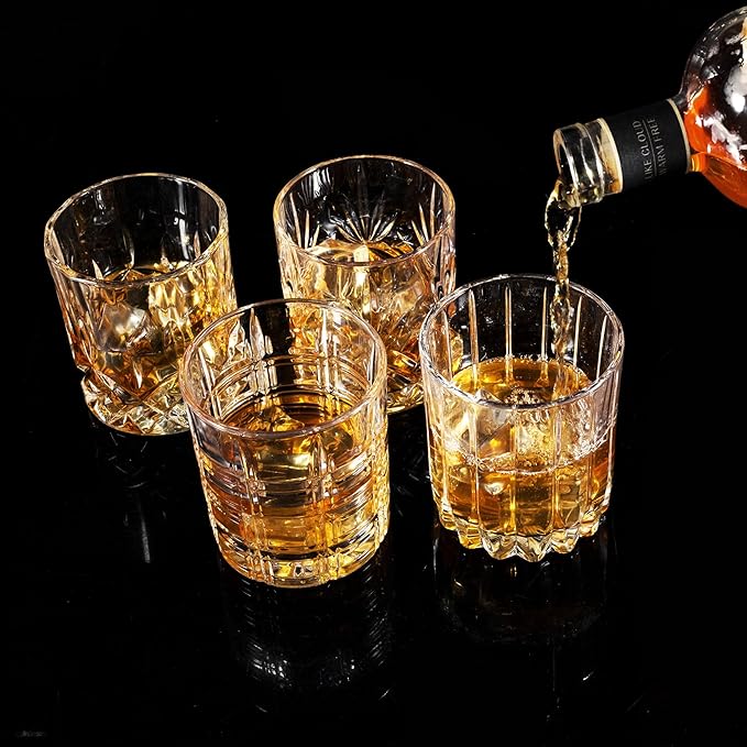 KANARS Whiskey Glasses Set of 4 - Multi Style Crystal Liquor Glasses 10 oz - Rocks Glass Barware For Scotch, Bourbon, Rum and Cocktail, Whisky Gifts for Men