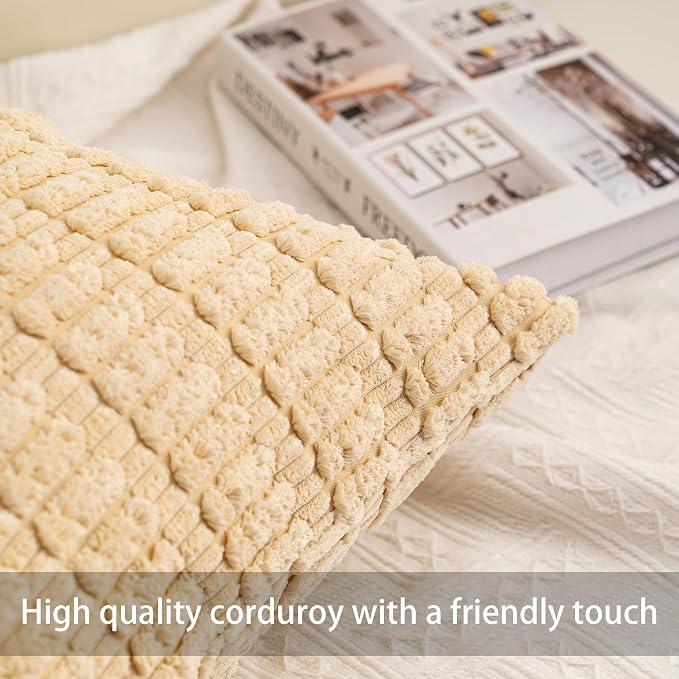 Pack of 2 Corduroy Decorative Throw Pillow Covers 26x26 Inch, Light Brown | - Image 2