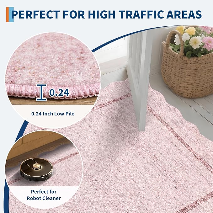 GarveeHome Scalloped Washable Area Rug 4x6 Small Entryway Rug Non Slip Pink | - Image 6