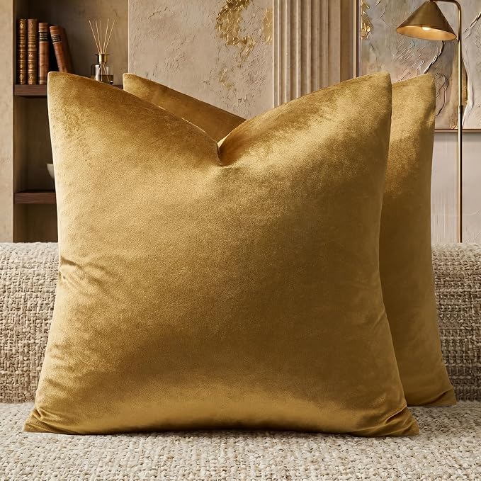 GIGIZAZA Golden Throw Pillow Covers 22x22 Decorative Velvet Cushion Covers Pack by GIGIZAZAFocusingonhomedecoration