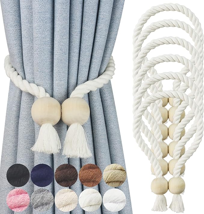 6 Pack Magnetic Curtain Tiebacks Cotton Hand Woven Tie Back Decorative Rope by CurtianTiebacks