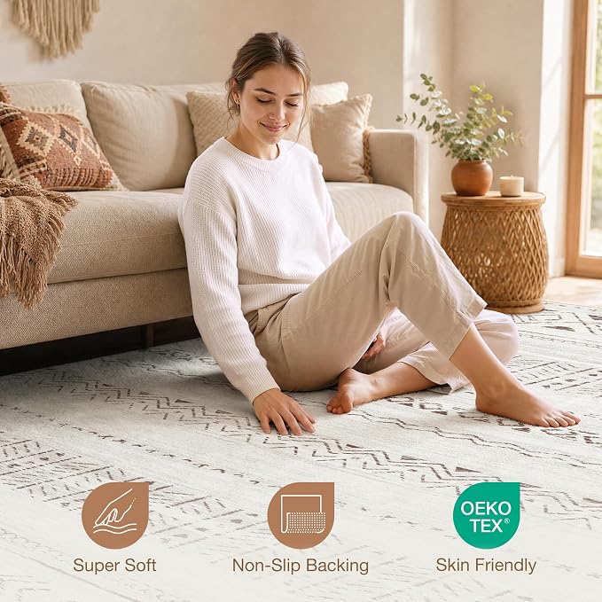cotiled Boho 8x10 Area Rugs for Living Room: Large Moroccan Washable Rug | - Image 4