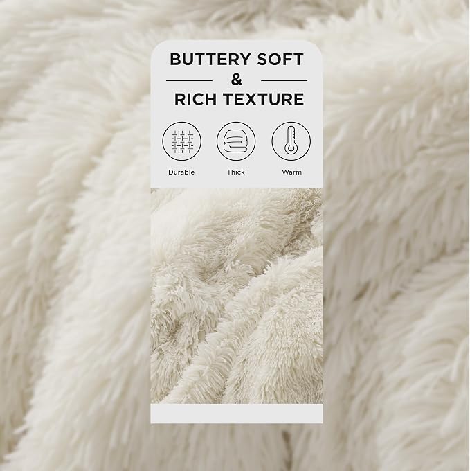 Bedsure GentleSoft Fluffy Cream Blankets Queen Size - Image 2