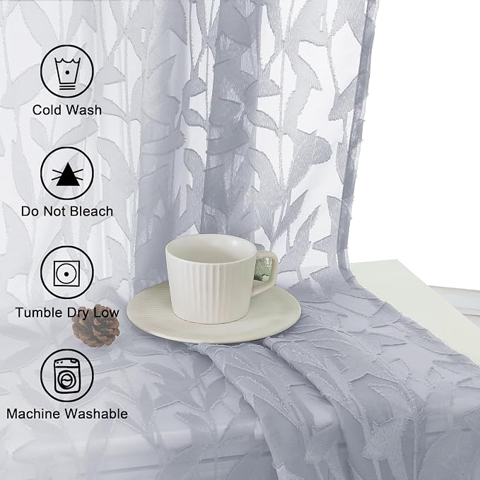 Lecloud Leia Light Grey 2 PCS Sheer Kitchen Curtains 30 Inch Length, Breathable - Image 6