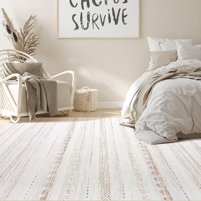 Nakagishi 8x12 Area Rugs Living Room: Washable Boho Large Neutral Soft - Image 6