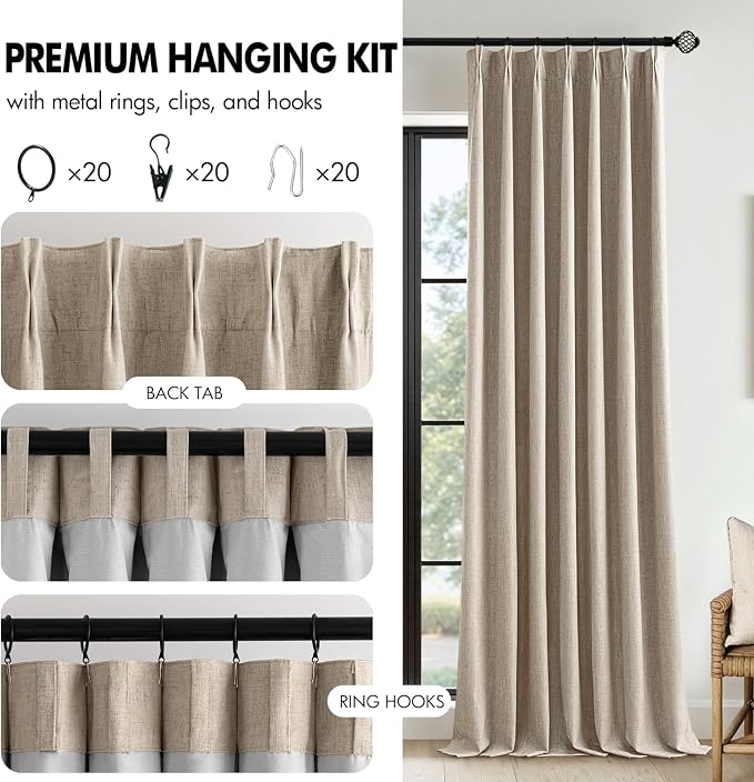 MIULEE Sand Pinch Pleated 100% Blackout Linen Curtains 40x84 Inches | Room - Image 8