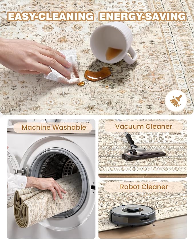 Runners for Hallway 12ft, Non-Slip Long Bathroom Rugs, Cream/Beige | Rugs - Image 8
