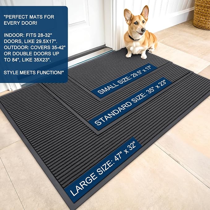 OLANLY 2-Pack Front Door Mats 71x23, Waterproof Heavy-Duty Doormats | Charcoal - Image 2