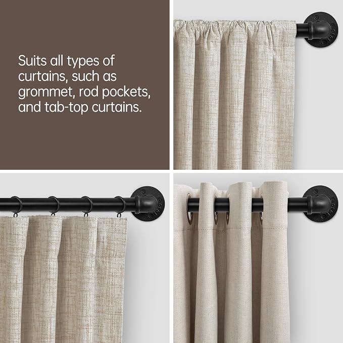 Zeerobee Curtain Rods for Windows 48 to 84, 1 Inch Industrial Wrap Around Black - Image 8