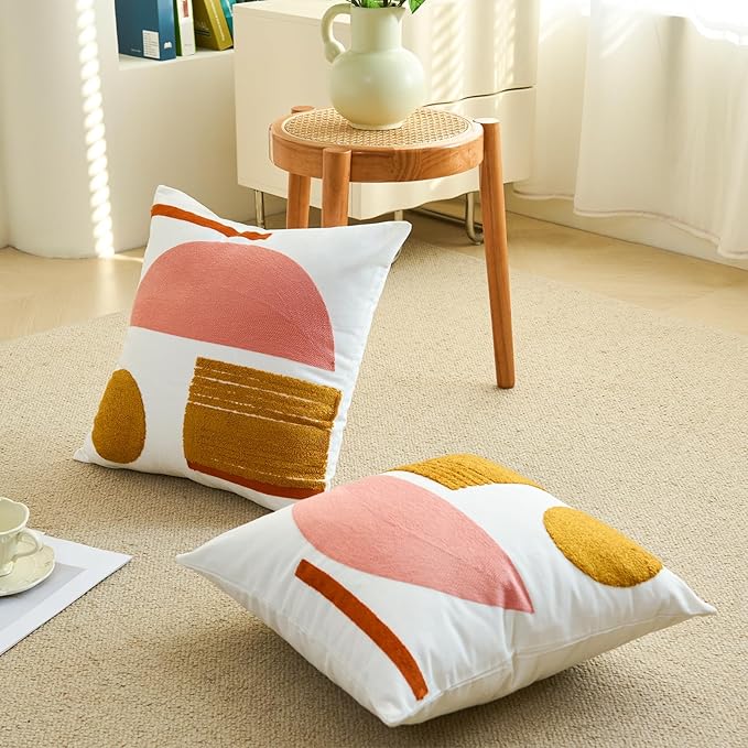 HOdo Home 2PCS 18x18 Pillow Covers-Throw Pillow Cover,Tufted Boho Jacquard Pillow Covers,Farmhouse Decorative Pillow Cover,Pillow Cases for Couch,Sofa,Bed,Chair,Living Room,Home Decor