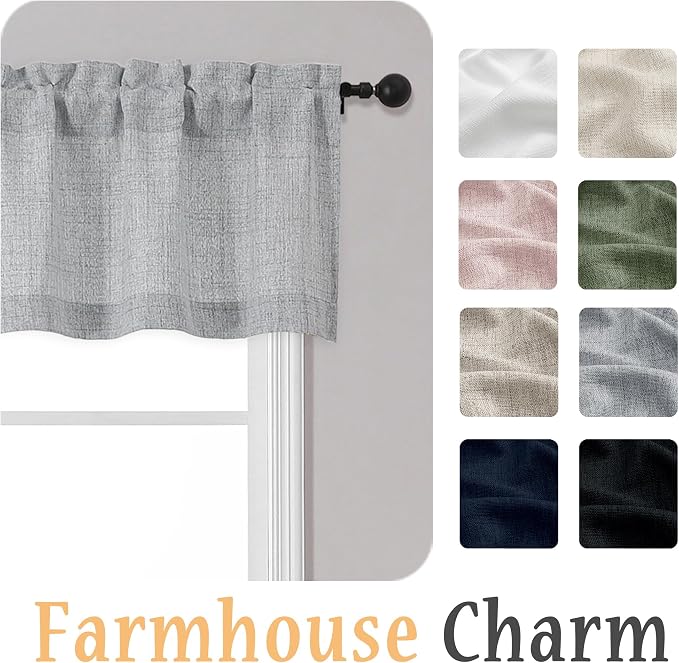 OWENIE Grey Valances for Windows 1 Pcs 24 Inch Length, Light Filtering Textured - Image 8