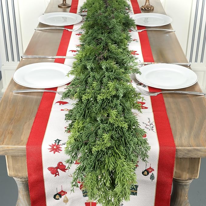 6 Ft Real Touch Christmas Garland,Thick and Lush，Soft Bendable, Lifelike Cedar Garland Realistic, Garlands for Decoration Christmas，Christmas Garland for Mantle,Outdoor Indoor Christmas Decorations