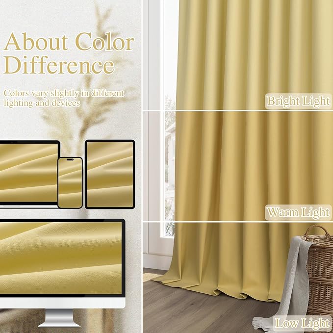 Yellow 100% Blackout Linen Curtains 84 Inch Length 2 Panels Set - Image 7