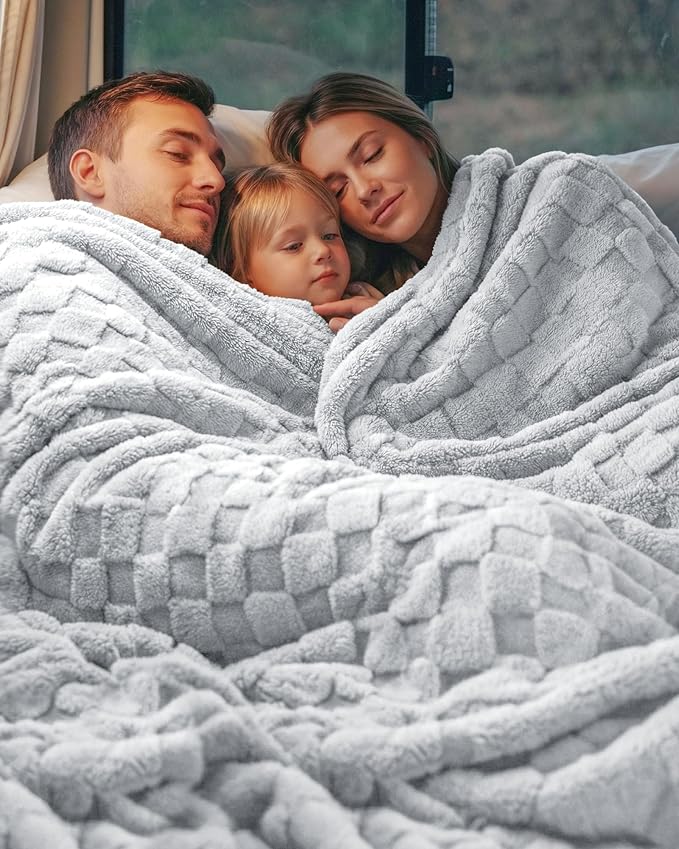 Utopia Bedding Cool Grey Checkered Fleece Queen Blanket - Image 7