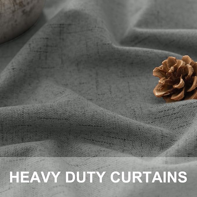 Thick Blackout Curtains for Living Room 2 Panels Set 90 Inches Long Faux Linen - Image 3
