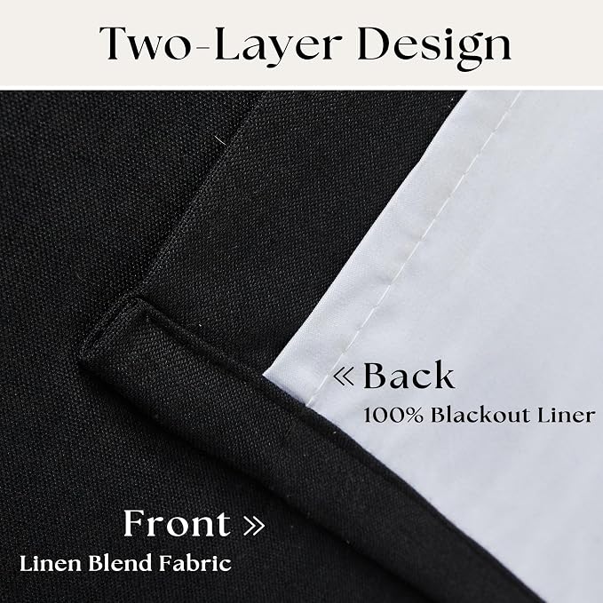 Black Pinch Pleated 100% Blackout Linen Bedroom Curtains 96 Inch Length | - Image 4
