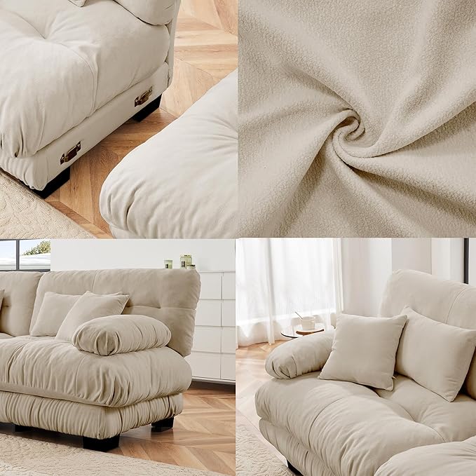 Modular Sectional Sofa Cloud Couch 4-Seater Deep Seat Sofa Couch, Oversized Couch Bed Sectional Couch with Round Bolster Armrests 6 Pillows, Modern Sofa Chair Comfy Couch