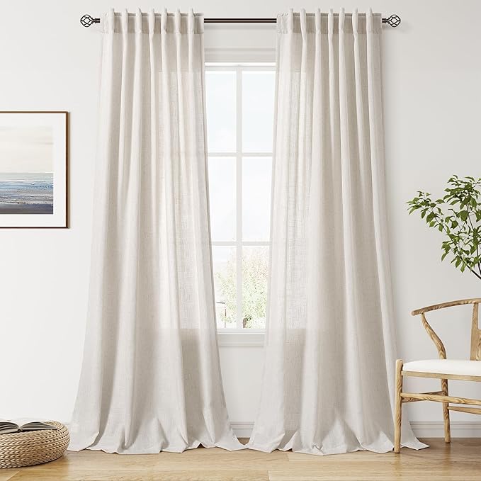 Nanspring Pearl White Linen Curtains 96 Inches Long by Nanspring