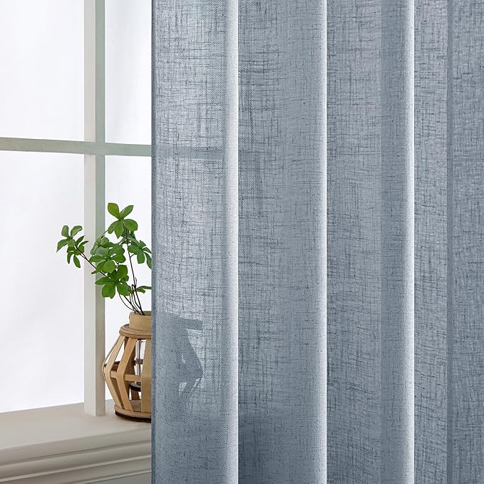MIULEE Chambray Blue Linen Curtains 84 Inch Length 2 Panels - Image 5