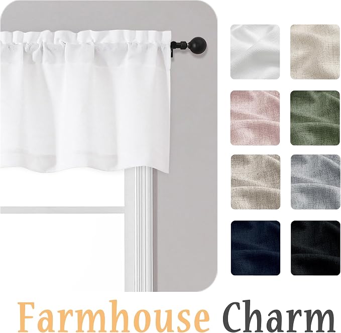 OWENIE White Valances for Windows 1 Pcs, Light Filtering Textured Farmhouse - Image 8