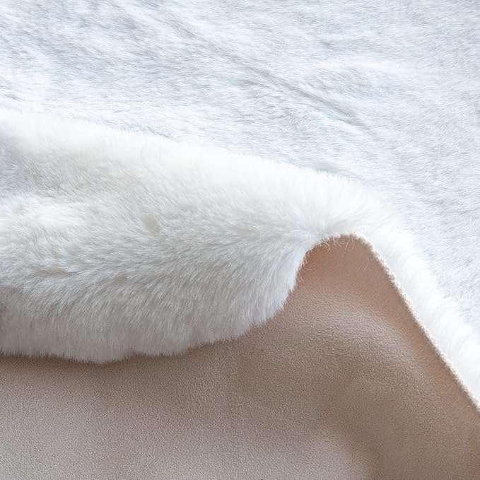 ORINOVA White Round Shag Rugs 6ft Faux Rabbit Washable Fur Area Rugs - Image 7