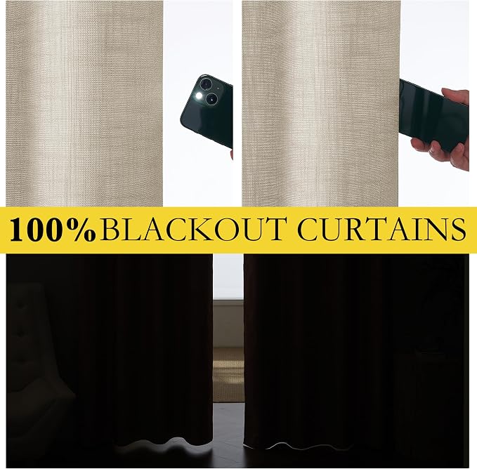 NICETOWN Taupe 100% Blackout Linen Curtains 63 inch Long Burg, Farmhouse Thick - Image 4