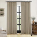 Pleated Linen Semi Sheer Grey Beige Memory Shaped Curtains 90 Inches Long | by Twodrapes