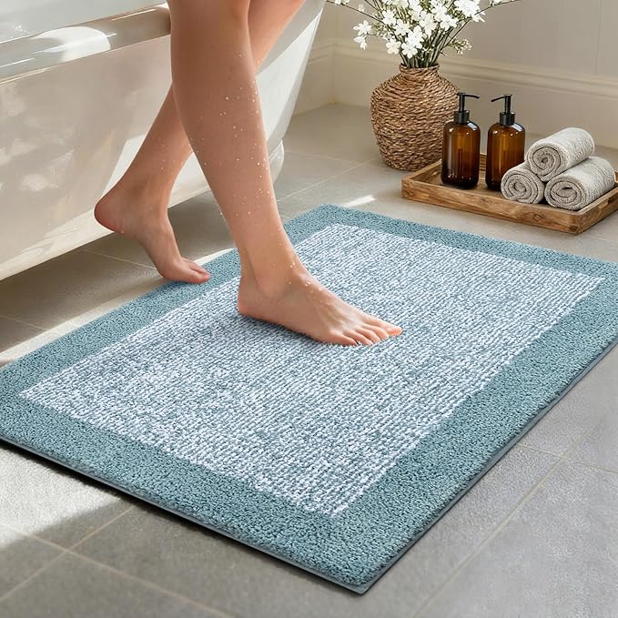 36x24 Large Bathroom Rugs Washable Non Slip, Dusty Blue Bath Mat by Unknown