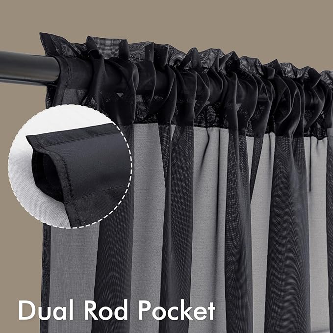 MIULEE Black Sheer Curtains 72 Inches Long 4 Panels 54 x 72 Inches | Light - Image 3