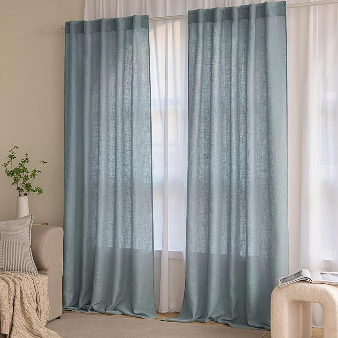 MIULEE Dusty Blue Linen Curtains 52x96 Inch Long Soft Thick Linen Textured | - Image 7
