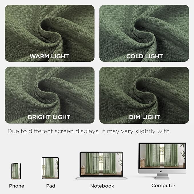 Joydeco Linen Curtains 90 Inch Length 2 Panel Sets, Light Filtering Curtains - Image 2