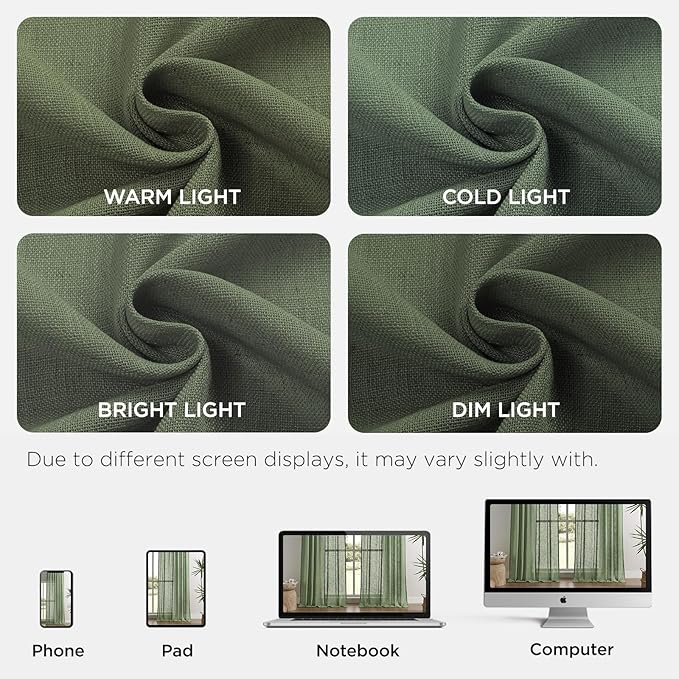 Joydeco Linen Curtains 108 Inch Length 2 Panel Sets, Light Filtering Curtains - Image 2