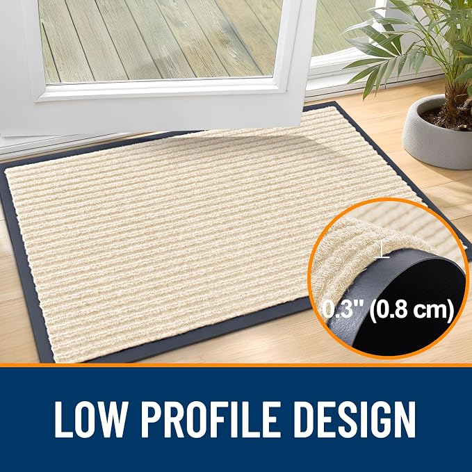 OLANLY 2-Pack Front Door Mats 59x34, Waterproof Heavy-Duty Doormats | Beige - Image 4