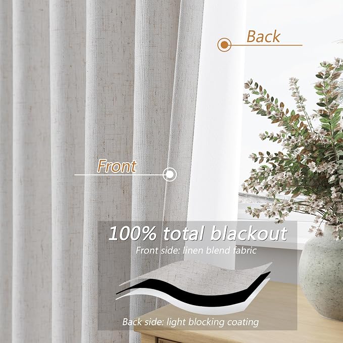Guken Natural 100% Blackout Curtains 102 Inch Length 2 Panels Set - Image 4