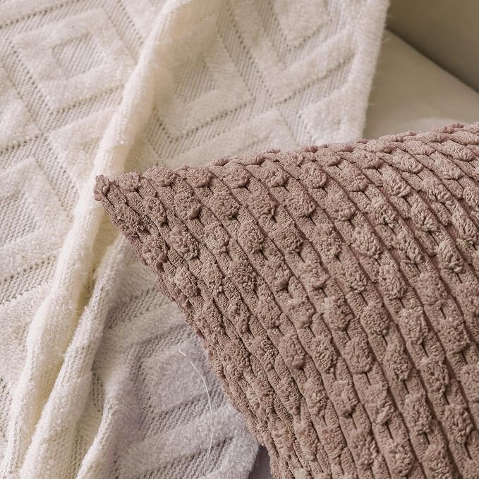 Set of 4 Light Brown Decorative Throw Pillow Covers 12x20 Inch Corduroy Pillow - Image 5