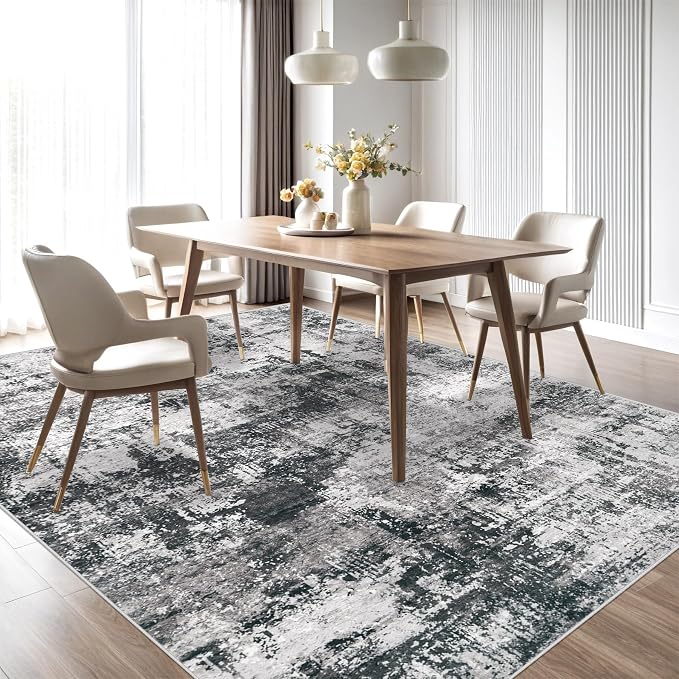 9x12 Area Rugs Washable Rug: Abstract Neutral Rugs Modern Non Slip Area Rug - Image 6