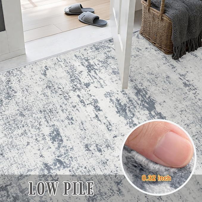 Area Rug Living Room: 3x5 Modern Washable Soft Carpet Blue Grey | - Image 6