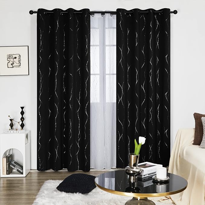 Deconovo Sliding Door Curtains 108 Inch Long, Blak Blackout Window Drapes - Image 2
