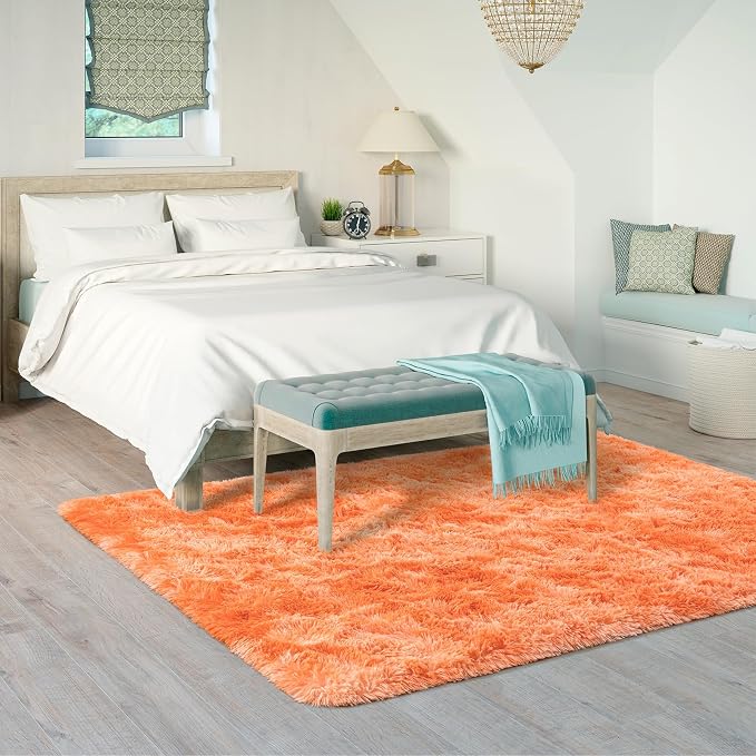 Goideal Fluffy Rug for Bedroom Living Room, 7x10 Orange Area Rugs, Faux Fur - Image 3