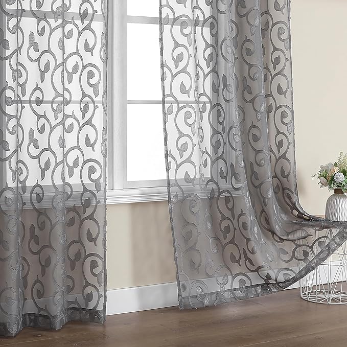 OWENIE Furman Sheer White Curtains 45 Inch Length 2 Panels Set - Image 7