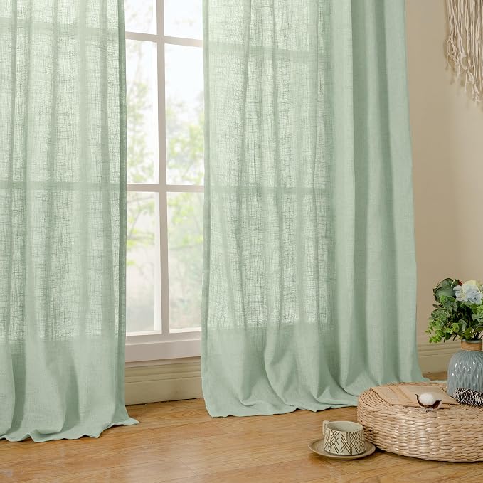 Semi Sheer Window Linen Curtains 63 Inch Length - Image 9