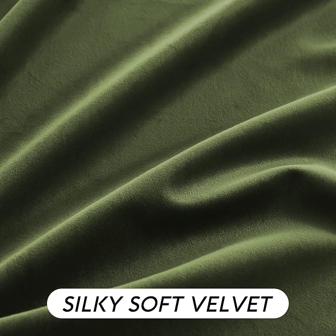 RYB HOME Olive Green Velvet Curtains - Image 4